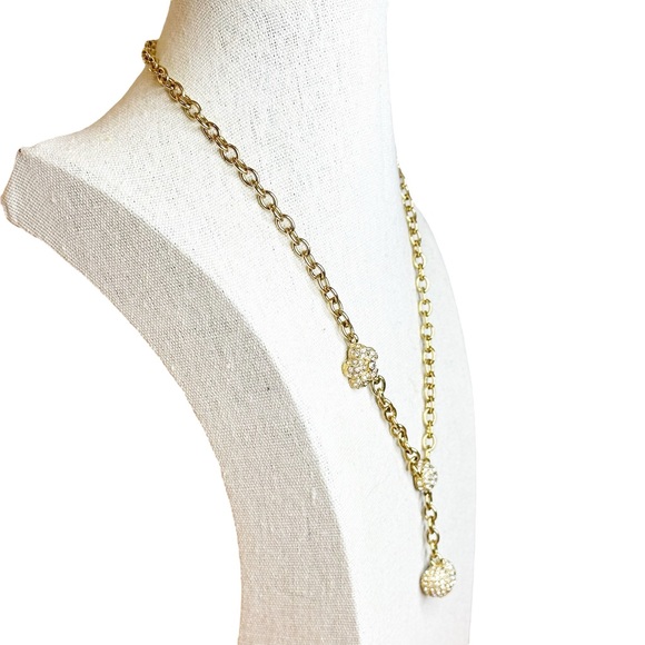 Y2K Vintage Rhinestone Embellished Puffy Heart Y Drop Asymmetrical Necklace - Picture 4 of 7